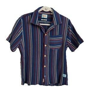 Scotch & Soda Amsterdam Shirt Mens Medium Blue Striped Short Sleeve Button Up